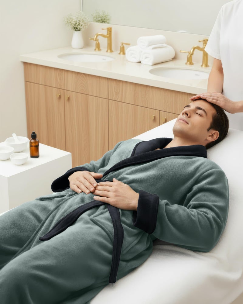 NY Threads Mens Robe, Luxury Plush Fleece Mens Bathrobe, Spa Bath Robe for Men, Large-X-Large, Steel Grey Black - Image 5